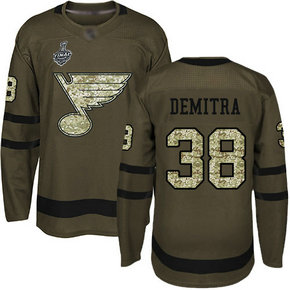 Men's St. Louis Blues #38 Pavol Demitra 2019 Stanley Cup Final Green Salute To Service Bound Stitched Hockey Jersey