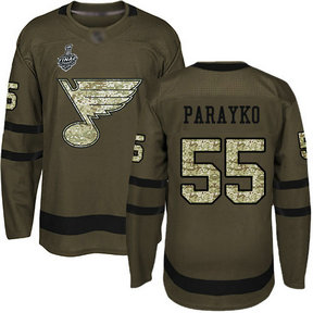 Men's St. Louis Blues #55 Colton Parayko 2019 Stanley Cup Final Green Salute To Service Bound Stitched Hockey Jersey
