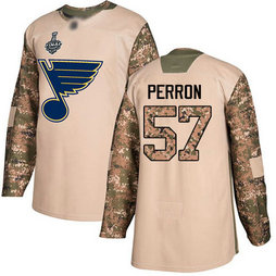 Men's St. Louis Blues #57 David Perron 2019 Stanley Cup Final Camo Authentic 2017 Veterans Day Bound Stitched Hockey Jersey