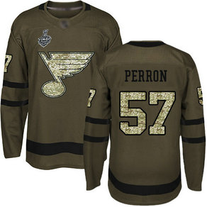 Men's St. Louis Blues #57 David Perron 2019 Stanley Cup Final Green Salute To Service Bound Stitched Hockey Jersey
