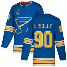 Men's St. Louis Blues #90 Ryan O'Reilly2019 Stanley Cup Final Blue Alternate Authentic Bound Stitched Hockey Jersey