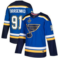Men's St. Louis Blues #91 Vladimir Tarasenko 2019 Stanley Cup Final Blue Home Authentic Bound Stitched Hockey Jersey