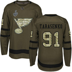 Men's St. Louis Blues #91 Vladimir Tarasenko 2019 Stanley Cup Final Green Salute To Service Bound Stitched Hockey Jersey