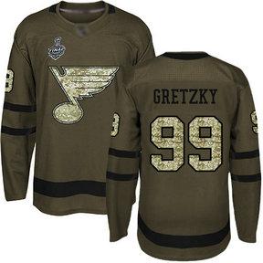 Men's St. Louis Blues #99 Wayne Gretzky 2019 Stanley Cup Final Green Salute To Service Bound Stitched Hockey Jersey