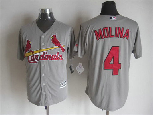 Men's St. Louis Cardinals #4 Yadier Molina Away Gray 2015 MLB Cool Base Jersey