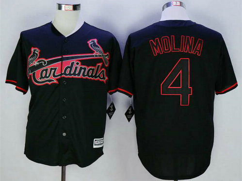 Men's St. Louis Cardinals #4 Yadier Molina Black New Cool Base Jersey