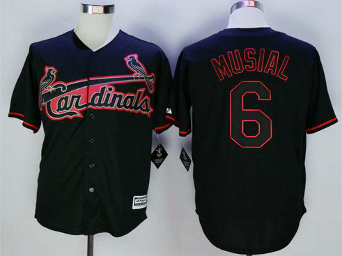 Men's St. Louis Cardinals #6 Stan Musial Black New Cool Base Jersey