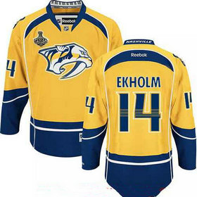 Men's Stitched NHL Nashville Predators #14 Mattias Ekholm Yellow 2017 Stanley Cup Finals Patch Reebok Hockey Jersey