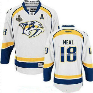Men's Stitched NHL Nashville Predators #18 James Neal White 2017 Stanley Cup Finals A Patch Reebok Hockey Jersey