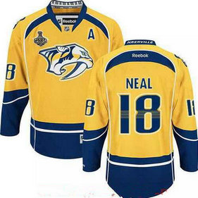 Men's Stitched NHL Nashville Predators #18 James Neal Yellow 2017 Stanley Cup Finals A Patch Reebok Hockey Jersey