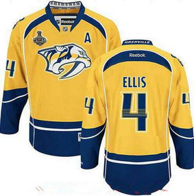 Men's Stitched NHL Nashville Predators #4 Ryan Ellis Yellow 2017 Stanley Cup Finals A Patch Reebok Hockey Jersey