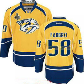 Men's Stitched NHL Nashville Predators #58 Dante Fabbro Yellow 2017 Stanley Cup Finals Patch Reebok Hockey Jersey