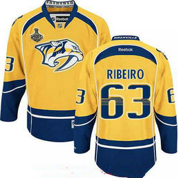 Men's Stitched NHL Nashville Predators #63 Mike Ribeiro Yellow 2017 Stanley Cup Finals Patch Reebok Hockey Jersey