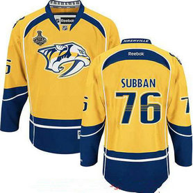 Men's Stitched NHL Nashville Predators #76 P.K. Subban Yellow 2017 Stanley Cup Finals Patch Reebok Hockey Jersey