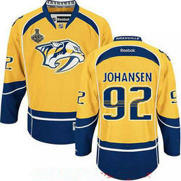 Men's Stitched NHL Nashville Predators #92 Ryan Johansen Yellow 2017 Stanley Cup Finals Patch Reebok Hockey Jersey