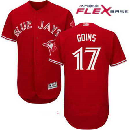 Men's Stitched Toronto Blue Jays #17 Ryan Goins Red MLB 2017 Majestic Flex Base Jersey