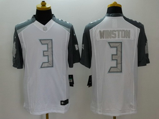 Men's Tampa Bay Buccaneers #3 Jameis Winston White Platinum NFL Nike Limited Jersey
