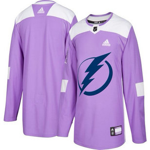 Men's Tampa Bay Lightning Purple Adidas Hockey Fights Cancer Custom Practice Jersey