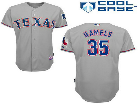 Men's Texas Rangers #35 Cole Hamels Away Gray MLB Cool Base Jersey