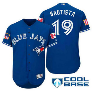 Men's Toronto Blue Jays #19 Jose Bautista Royal Blue Stars & Stripes Fashion Independence Day MLB Majestic Cool Base Stitched Jersey