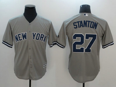 Men's Yankees 27 Giancarlo Stanton Gray Cool Base Jersey
