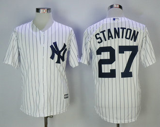 Men's Yankees 27 Giancarlo Stanton White Cool Base Jersey