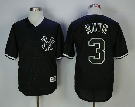 Men's Yankees 3 Babe Ruth Black Cool Base MLB Stitched Jersey