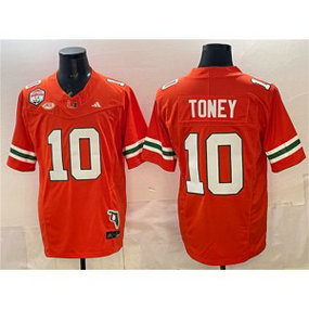 Miami Hurricanes 10 Malachi Toney Orange Fiesta Bowl Champions & Florida Patch F.U.S.E. Vapor Limited Men Jersey