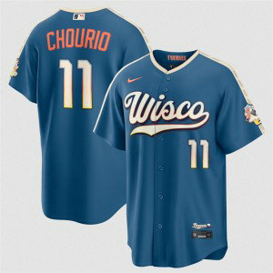 Milwaukee Brewers 11 Jackson Chourio Mineral Blue 2026 City Connect Cool Base Men Jersey