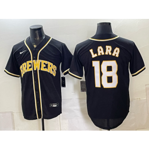 Milwaukee Brewers 18 Lara Black Light Out Men Jersey
