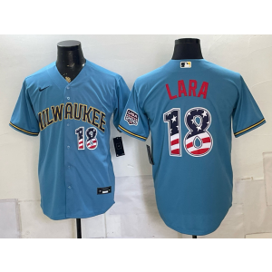 Milwaukee Brewers 18 Lara Blue USA 250 Fourth of July Men Jersey