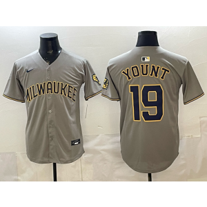 Milwaukee Brewers 19 Yount Grey Cool Base Men Jersey