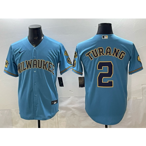 Milwaukee Brewers 2 Turang Blue Cool Base Men Jersey