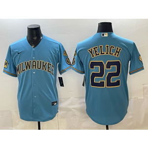 Milwaukee Brewers 22 Christian Yelich Blue Cool Base Men Jersey