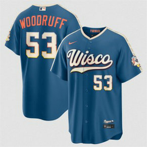 Milwaukee Brewers 53 Brandon Woodruff Mineral Blue 2026 City Connect Cool Base Men Jersey