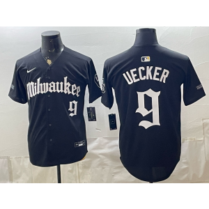 Milwaukee Brewers 9 Uecker Black Gothic Men Jersey
