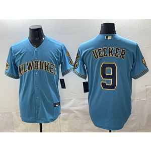 Milwaukee Brewers 9 Uecker Blue Cool Base Men Jersey