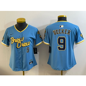 Milwaukee Brewers 9 Uecker Blue Cool Base Women Jersey