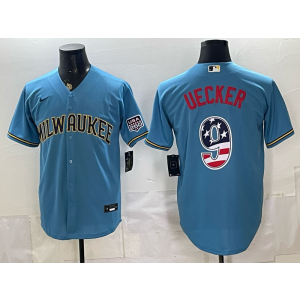 Milwaukee Brewers 9 Uecker Blue USA 250 Fourth of July Cool Base Men Jersey Milwaukee Brewers 9 Uecker Blue USA 250 Fourth of July Cool Base Men Jersey