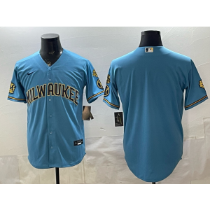 Milwaukee Brewers Blank Blue Cool Base Men Jersey