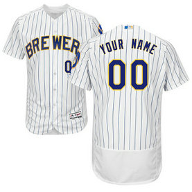 Milwaukee Brewers White Men's Customized Flexbase Player Jersey