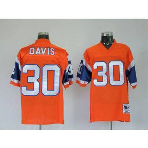 Mitchel & Ness Broncos 30 Terrell Davis Orange Embroidered Throwback NFL Jersey