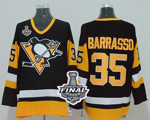 Mitchell&Ness Penguins #35 Tom Barrasso Black 2017 Stanley Cup Final Patch Stitched NHL Jersey