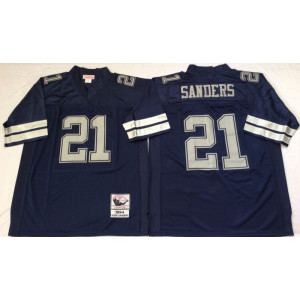 Mitchell and Ness Dallas Cowboys #21 Deion SAnders Throwback Navy Blue Jersey