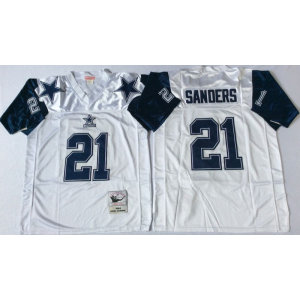 Mitchell and Ness Dallas Cowboys #21 Deion SAnders Throwback White Jersey