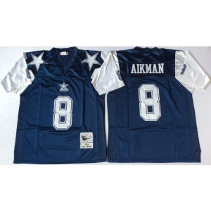 Mitchell and Ness Dallas Cowboys #8 Troy Aikman Throwback Navy Blue Jersey