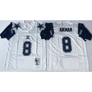 Mitchell and Ness Dallas Cowboys 8 Troy Aikman Throwback White NFL Jersey