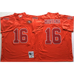 Mitchell and Ness NFL 49ers 16 Joe Montana Red Throwback Jersey