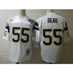 Mitchell and Ness NFL Chargers 55 Junior Seau White Throwback Jersey
