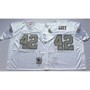 Mitchell and Ness NFL Raiders 42 Ronnie Lott White Throwback Jersey With Silver Number